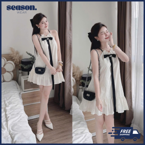 VÁY YẾM REN BOI HOA DẬP NỔI CỔ ĐÍNH NƠ ĐEN - SEASON WEAR