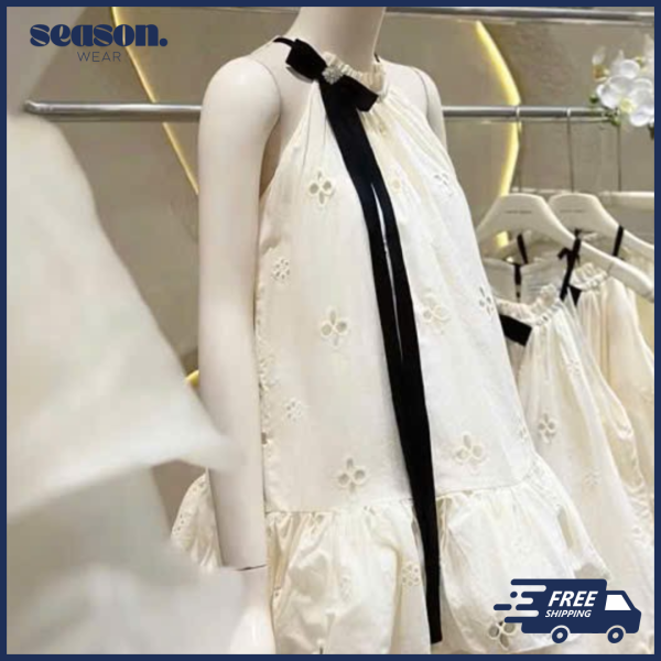 VÁY YẾM REN BOI HOA DẬP NỔI CỔ ĐÍNH NƠ ĐEN - SEASON WEAR - Ảnh 4