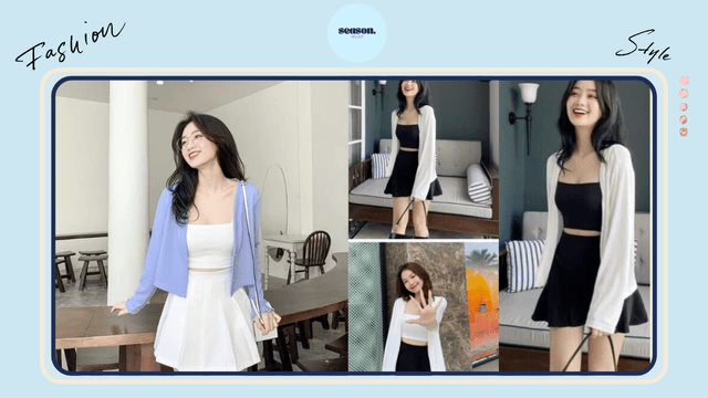 Váy ngắn trơn màu phối cardigan trẻ trung và năng động